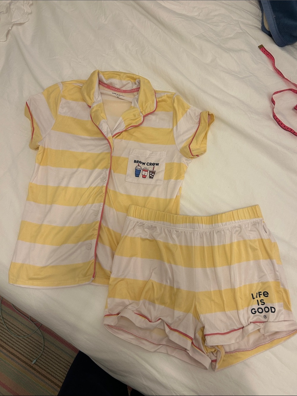 Life is Good Yellow & White Stripe Pajama Set